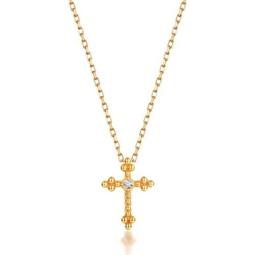 ZOCAI 9K Gold Cross Diamond Necklace Women Yellow-Gold Choker Pendant for Girl Embellished Jewelry Box Birthday Gift D04935