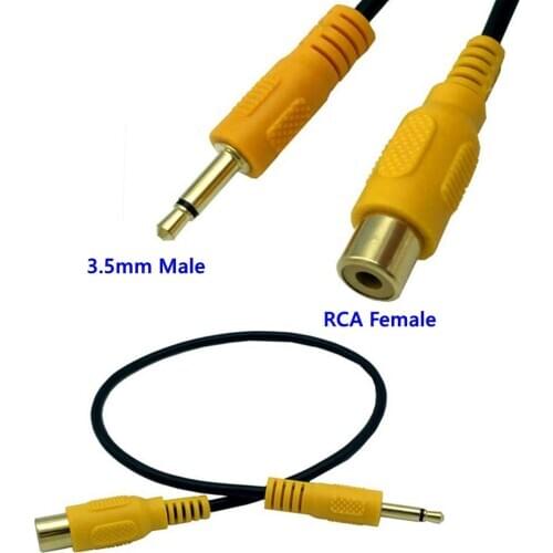 Gold Plated 3.5mm Mono Male Plug to RCA Female Jack Audio Extension Cable 1ft 30cm