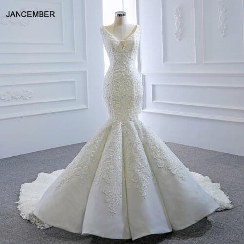 RSM66685 Slim White Elegant Frill V-neck Wedding Dress Customizable 2021 Applique Print Pattern Design Fishtail Skirt
