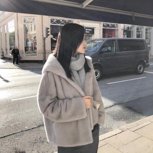 Jacket Women Faux Fur Coat Imitation Fur Womens Short Hood Coat Veste Femme