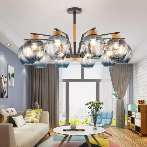 Modern LED chandeliers iron & wood suspended lamps luxury glass home deco fixtures living room luminaires bedroom hanging lights