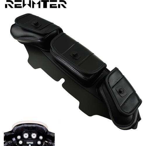 Motorcycle Windshield Saddlebag Windscreen 3 Pocket Case Tool Bag Black For Harley Touring 1996-2013 Electra Street Glide FLHX