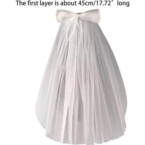 Wedding Veil with Comb for Kids Wedding Hair Accessories for Girls 1 Tier with Ribbon Bow Props for Photo Taking