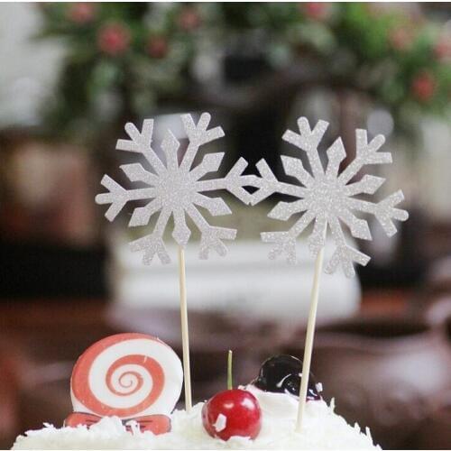 Cake toppers glitter snowflake paper cards banner for Cupcake Wrapper Baking Cup birthday tea party wedding decor baby shower Wh