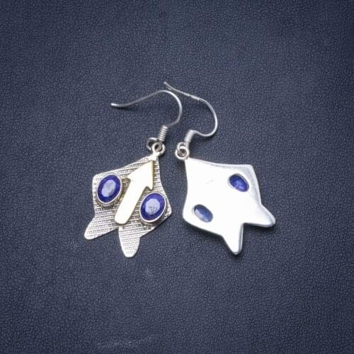 Natural Sapphire Handmade Unique 925 Sterling Silver Earrings 1.5" Y1082