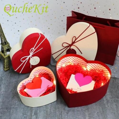 Heart Shaped Gift Packaging Boxes with Silk Bowknot Paper Boxes Delicate Paper Gift Case for Valentines Day Christmas Flower