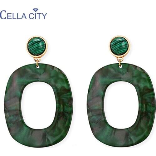 Cellacity Geometry Drop Earrings for Women Silver 925 Jewelry Hyperbole design Green Ear drops Fashion Female Party Accessory