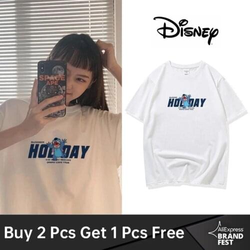 Disney Women Fashion Tee Tops Chic Stitch Little Monster Cartoon Print Harajuku Causal Style T-Shirt Korean Female Y2K Clothes