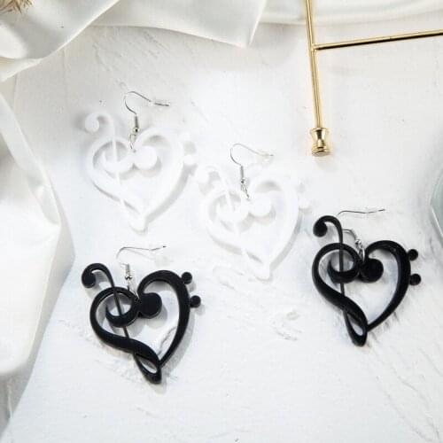 Heart Music Notes Acrylic Earrings Lovely Hollow Out Black White Drop Earrings For Women Girl Fashion Jewelry Party Gift Brincos