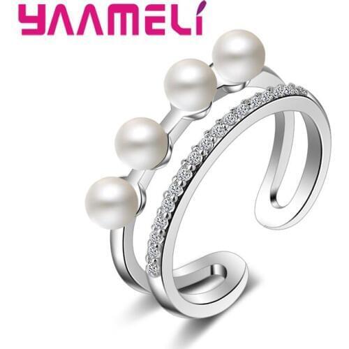 New Arrical Genuine 925 Sterling Silver Crown Pearl Opening Finger Rings For Women GirlfriendCrystal Jewelry Present Wholesale