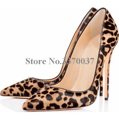 Women Sexy Pointed Toe Leopard Suede Patent Pumps 12cm New Fashion High Heels Formal Dress Shoes Nightclub Shoes
