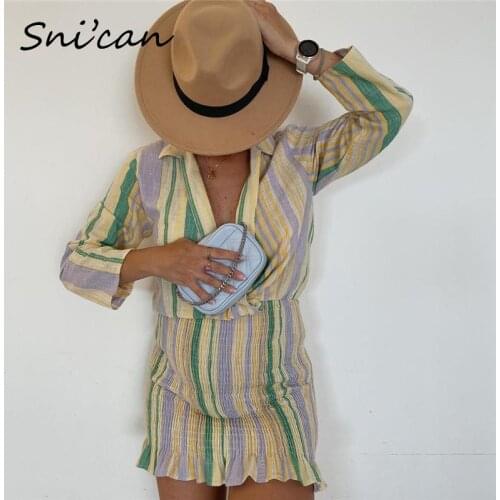 Za Striped Shirt Dress Long Sleeve Turn Down Collar Ruched Ruffle Mini Dresses Za 2021 Women Summer Fashion Robe Sukienka Letnia