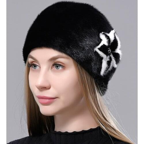 Winter Fur Hats for Women Stylish Star Shaped Warm Natural Mink Fur Luxury Caps Windproof anti cold Snow Hat