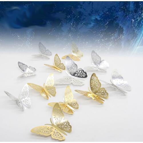 12pcs Gold/Silver 3D Hollow Butterfly Wall Sticker for Home decoration rooms Butterflies on wall Wedding Decor Fridge stickers
