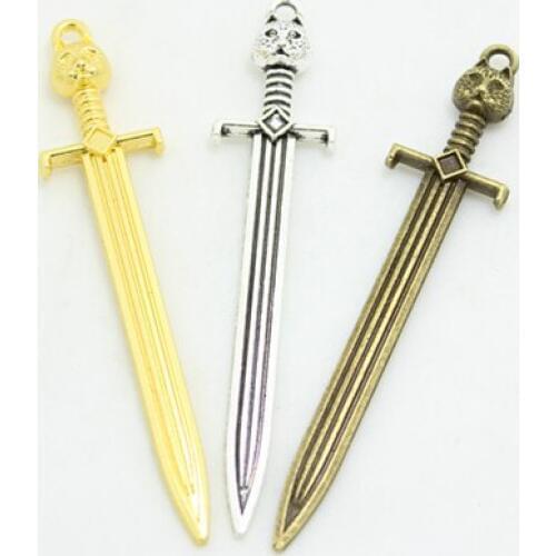 Sweet Bell (15 pieces/lot) 14*67mm Metal Alloy Three color Game throne John snow cat sword charms pendants D0915