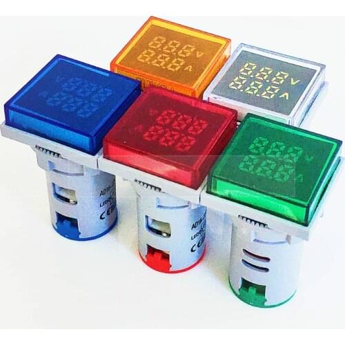 22mm Square Measuring Range Current AC 20-500V Volt 0-100A Voltmeter ammeter double voltage meter indicator pilot light digital