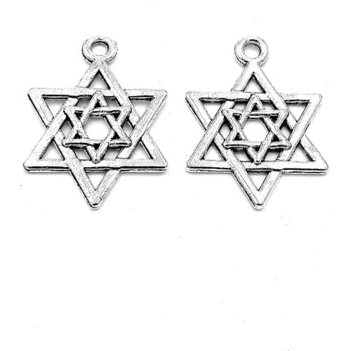 50pcs hexagram charms pendant 22mm antique silver ornament accessories jewelry making DIY base material