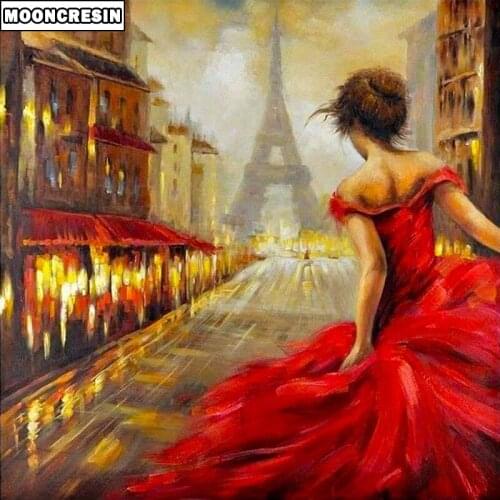 Diamond Painting Landscape Woman and Tower Cross Stitch Crystal Full Diamond Embroidery Arts Crafts Sewing Home Decor Christmas