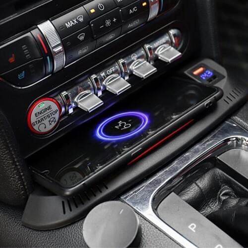 QI car wireless charger 15w fast phone charger for Ford Mustang accessories charging plate pad phone holder 2015-2020