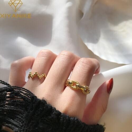 XIYANIKE 925 Sterling Silver Round Bead Chain Wavy Geometric Ring Open Ring Womens Mens Gold Silver Party Jewelry Fashion