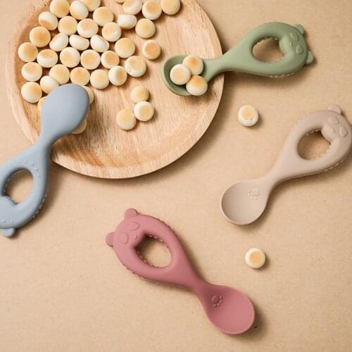 Baby Soft Silicone Spoon Cartoon Cute Safety Baby Learning Wood Spoon Non-Slip Spoon Children Kids Boy Girl Food Feeding Tools