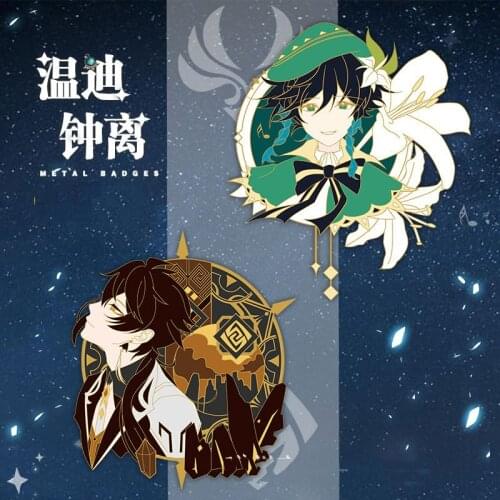 Genshin Impact Venti Xiao Zhongli Tartaglia Metal Badge Button Brooch Pins Game Cosplay Medal Pendant Souvenir