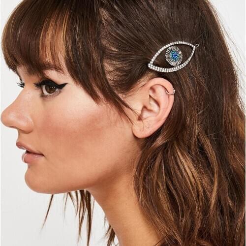 Hot Sale Women Elegant Alloy Blue Color Eyes Full Rhinestone Hair Clips Barrettes Hairpins Female Hair Styling Accessories H004