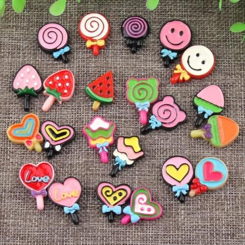 10pcs Colors Resin Cabochons Flatback Fruit Ice Cream Watermelon Lollipop Candy Planar Resin Cabochons Ornament Accessory
