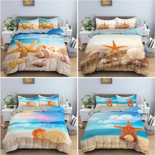Beach Luxury Bedding set Coast Beach Duvet Cover Set Blue Starfish Bed Set Kids Teen shell home textiles Summer Bedspread Quilt