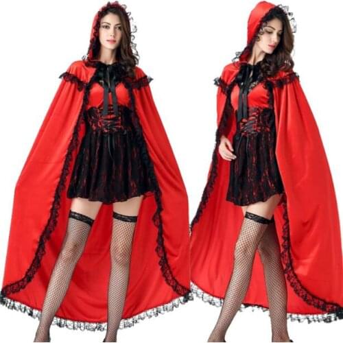 2019 Little Red Riding Hood Costume Women Fancy Adult Kids Halloween Cosplay Fantasia Carnival Fairy Tale Girl Princess Dress