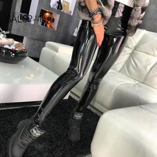 SALSPOR Sexy Colored Leather Leggings Fashion Women PU Leggings High Waist Black Sexy Punk Style Slim Fit Stretch Pants