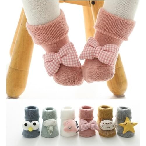 Baby Silicone Coral Fleece Newborn Non-Slip Soft Toddler Socks Cute Cartoons Floor Infant Elastic Socks for 0-3 Years Child Kids