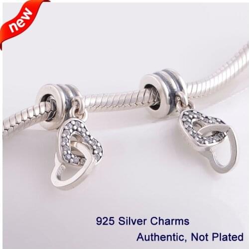 New Fashion 925 Sterling Silver Beads Interlocking Love with Clear CZ Memory Locket Key DIY Charms Fits Pandora Bracelets