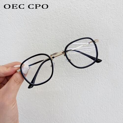 OEC CPO Metal Clear Square Glasses Women Men Brand Vintage Optical Frame Glasses Female Punk Transparent Lens Eyewear O861