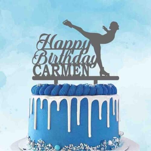 Personalized Ice Skating Topper Custom Name Happy Birthday Girl Skating Silhouettes For Skating Fans Birthday Cake Decoration