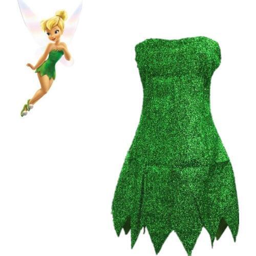 Pixie Tinker Bell Cosplay Dress Adult Halloween Fairy Tale Princess Women Sexy Cosplay Mini Dress Tinkerbell Costume