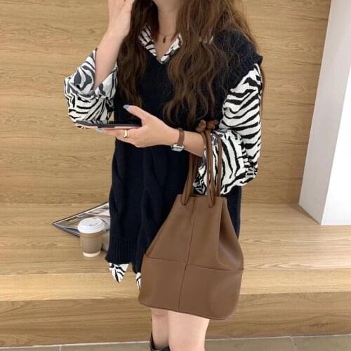 Korean Style Simple Pu Leather Composite Bags for Women Casual Large Capacity Messenger Bags Female Shoulder Bag Bucket Handbag