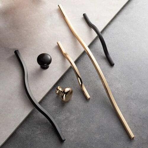 Cabinet Handle Shining Luxury Pulls Modern Black Cabinet Dresser Gold Drawer Long Handle Wardrobe Door Handle Polished Knob