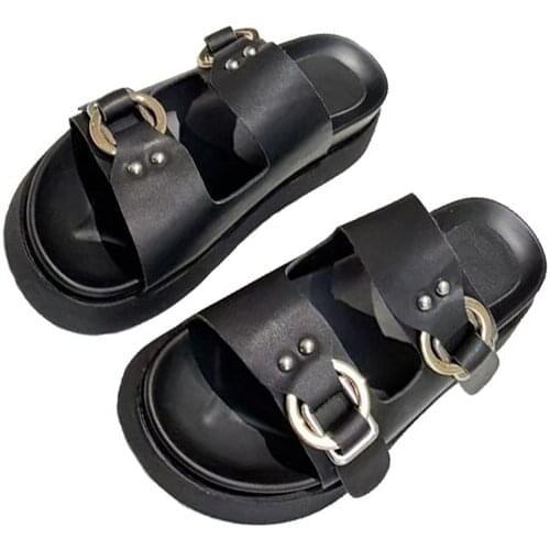 Comfortable Fashion Modern Slides Female Flat with High Wedges Cowhide Leather High End Shoes In Summer Leisure Wearing for Lady