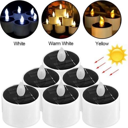 Solar Waterproof Candle Light Home Decoration Creative Plastic Candle Light Rechargeable LED Electronic Energy Saving6PCS