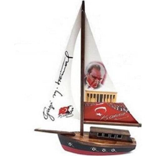 Modern Ataturk Flag Wooden Ship 33cm trinket baratija حلية орнаментальный