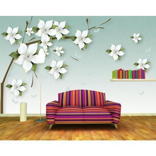 Fresh embossed jasmine 3d stereo wallpaper mural papel de parede,living room bedroom sofa TV wall kitchen wall papers home decor