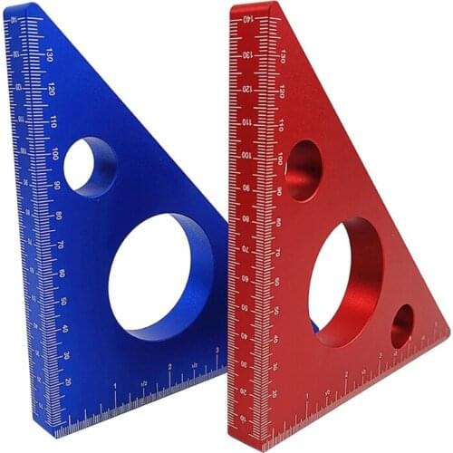 Aluminum Alloy Triangle Ruler 45 Degree Angle Ruler Carpentry Squares Precision Woodworking Tools Red/Blue