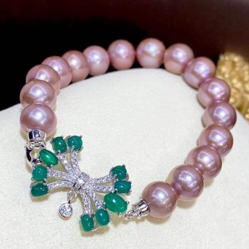 Pearls Braceles 9-10mm Fine Jewelry Natural Fresh Water Purple Pearls Bracelets for Women Fine Pearls Bracelets