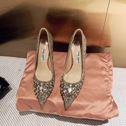 2021 summer new style fashion women pumps gold silver glitter crystal pointy toe stiletto stripper High heels bride wedding shoe