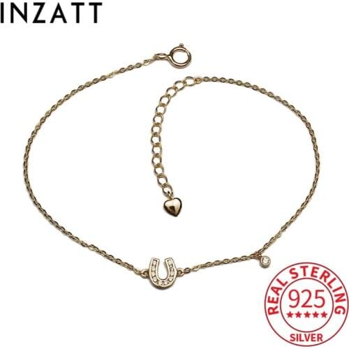 INZATT Real 925 Sterling Silver Heart Zircon Letter U 14K Chain Bracelet For Women Mminimalist Fine Jewelry Punk Accessories
