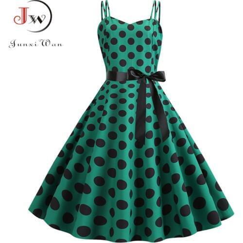 Women Summer Dresses 2021 Robe Vintage 50s 60s Pin Up Big Swing Party Rockabilly Dress Sexy Spaghetti Strap Polka Dot Vestidos