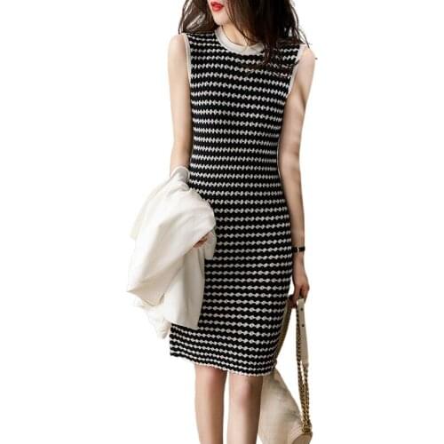 AIYANGA Knitted Mini Dress Women 2021 Off Shoulder Sexy Party O Neck Elastic Knit Club Tank Bodycon Short Striped Summer Dresses