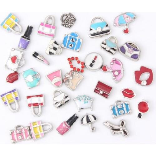 20pcs Bags and lipstick Floating Charms For Jewelry Making Enamel Charms For Living Locket Floating Locket
