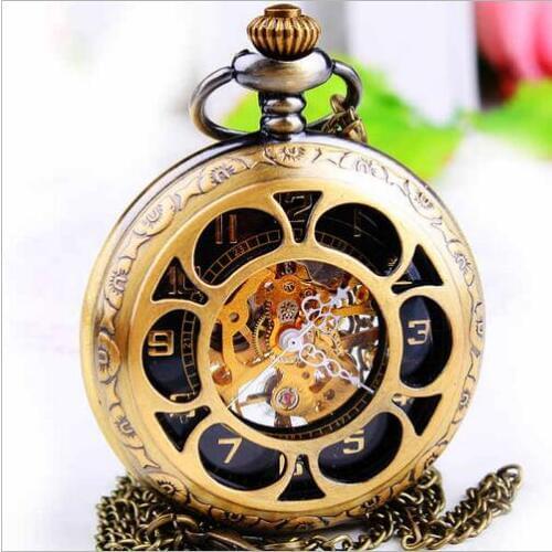 2020 Bronze antiques sunflower Mechanical Pocket Watch Hollow Skeleton Fashion Watches Relogio De Bolso